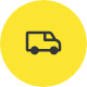 Gelber Kreis mit einem schwarzen Lieferwagen in der MItte.